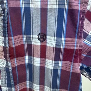 Boys size 7 Chaps Plaid Button-Down in Burgundy, Navy & White